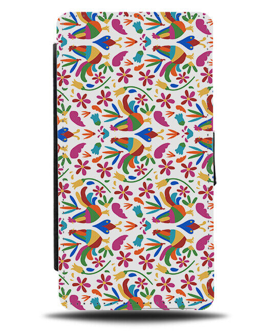 Otomi Style Colourful Rooster Flip Wallet Case Roosters Pattern Design K809