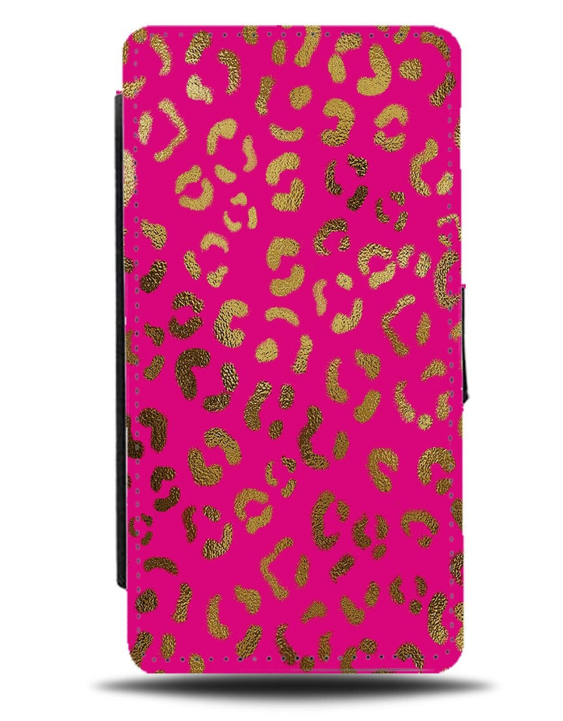 Pink and Gold Leopard Print Spots Flip Wallet Case Safari Golden Zoo Cheeta AY43