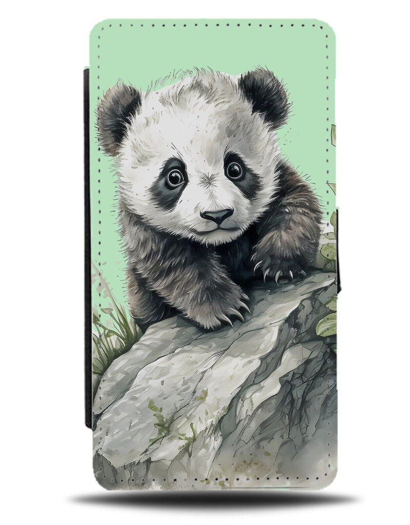 Watercolour Baby Panda Flip Wallet Case Giant Pandas Bears Bear Green Pup DD76