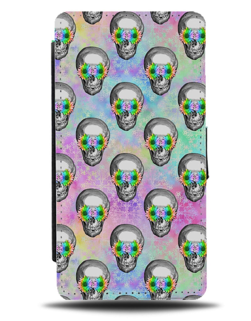 Colourful Pastel Skulls Heads Flip Wallet Case Raver Sunflower Sunglasses DB54