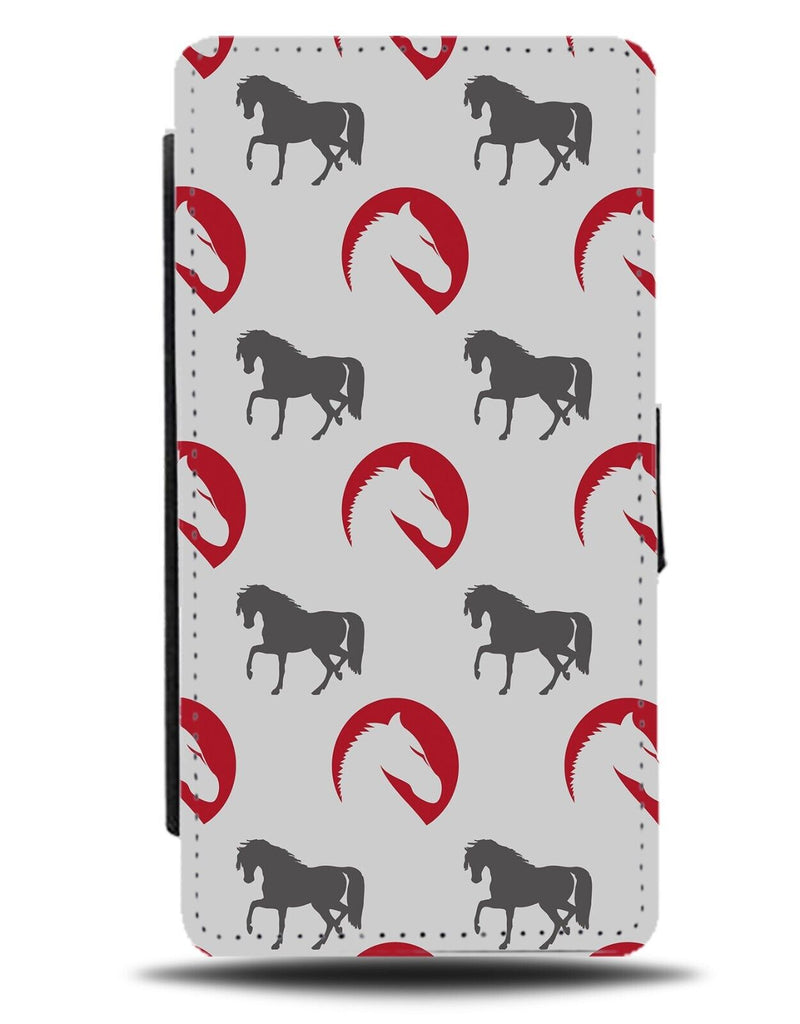 Horses Pattern Flip Wallet Case Silhouette Silhouettes Horse Head Heads AT39