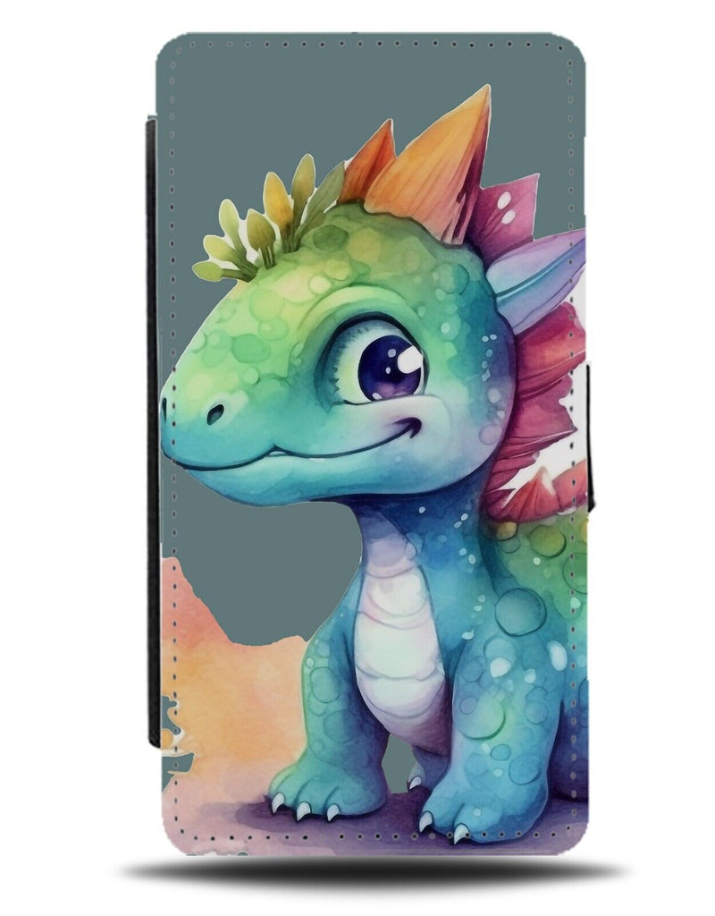 Cute Baby Dinosaur Simplistic Drawing Flip Wallet Case Dragon Dragons Green AH23