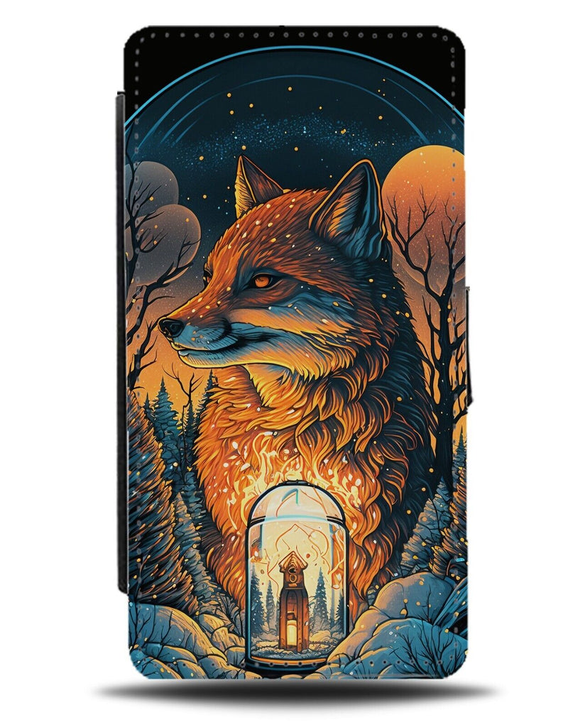 Fox Christmas Candle Lantern Design Flip Wallet Case Foxes Cartoon Red DA28