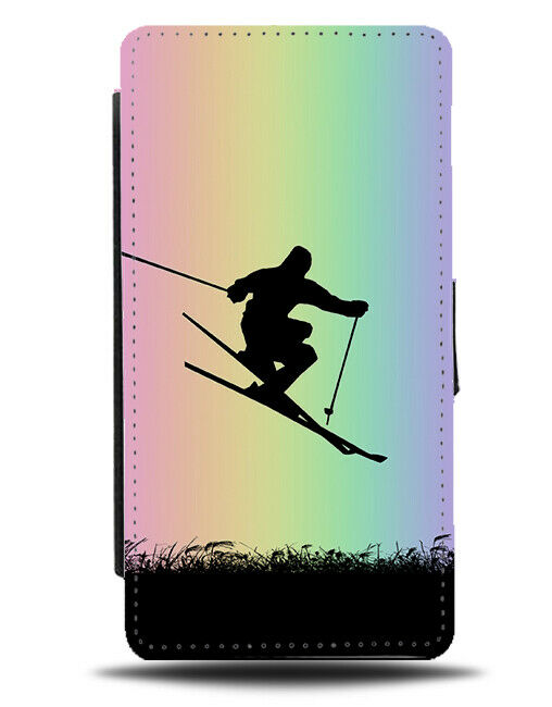 Skiing Flip Cover Wallet Phone Case Ski Ski's Skiboard Colourful Rainbow i664