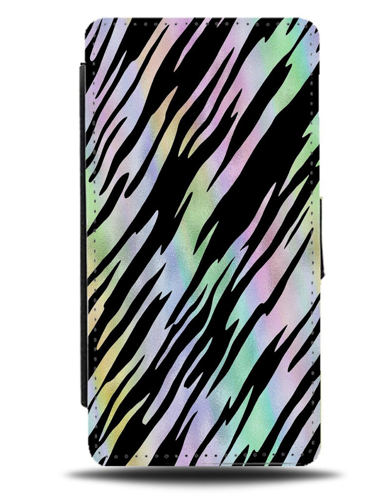 Multicoloured Iridescent Animal Pattern Flip Wallet Case Stripes Pastel DE56