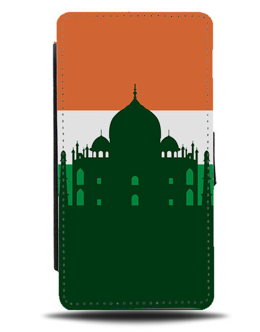 Taj Mahal Silhouette Flip Wallet Case Indian Colours Flag India Building J579