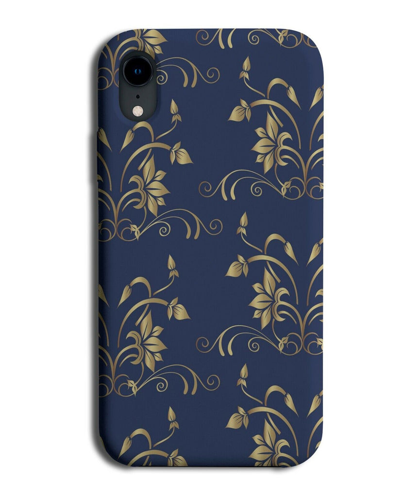 Navy Blue and Gold Floral Pattern Phone Case Cover Tribal Golden Flowers E585