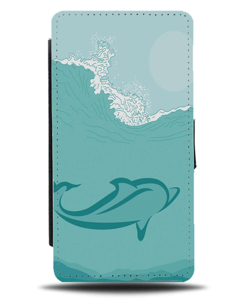 Swimming Dolphin Novelty Design Flip Wallet Case Dolphins Wave Waves BF45