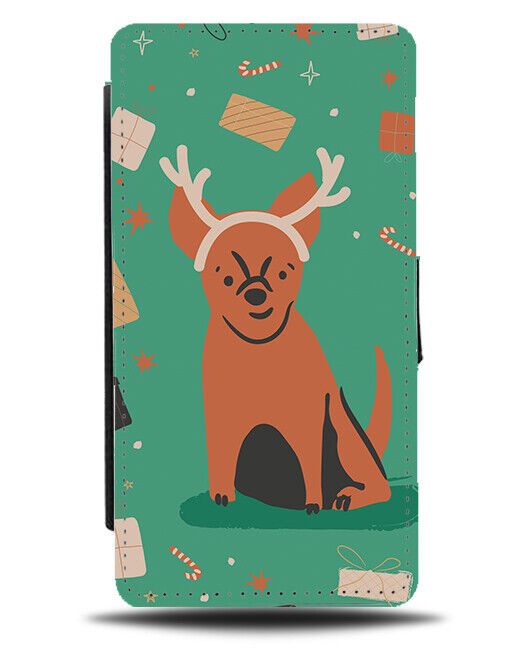 Dog Reindeer Antlers Cartoon Flip Wallet Case Christmas Antler Dogs Pet Ears 936