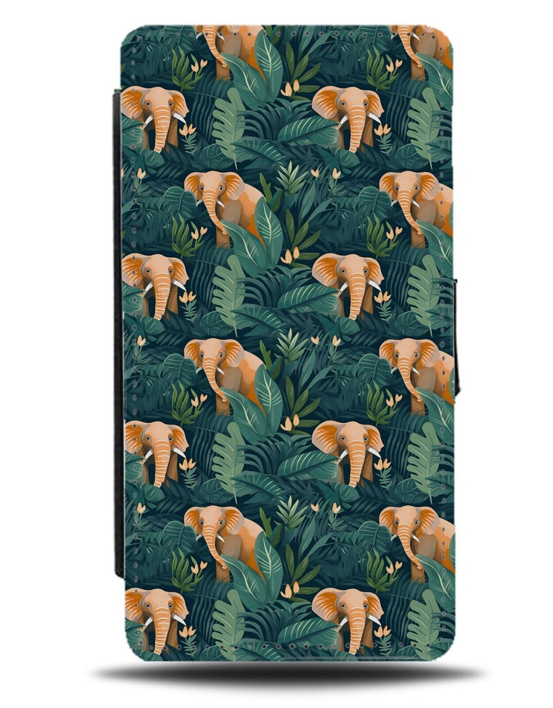 Elephant In The Trees Pattern Flip Wallet Case Elephants Jungle Leaves Wild CG25