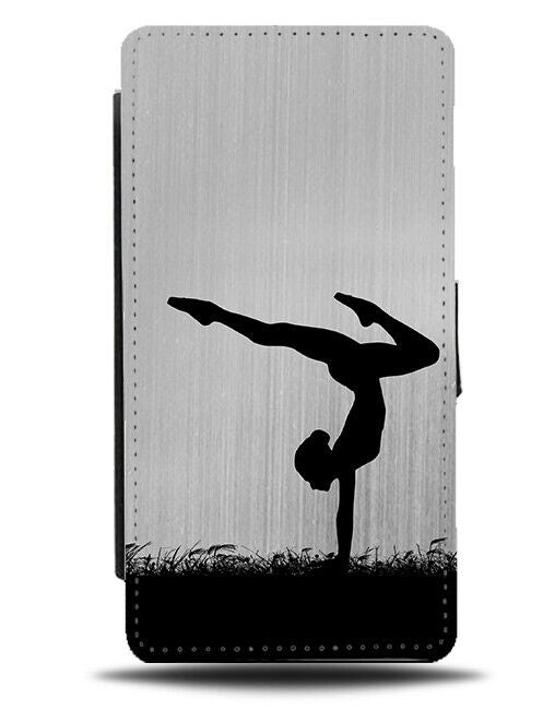Gymnastics Flip Cover Wallet Phone Case Gymnast Girls Womens Silver Grey i697