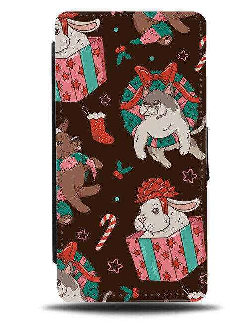 Christmas Presents Pattern Flip Wallet Case Animals Animal Xmas Design N706