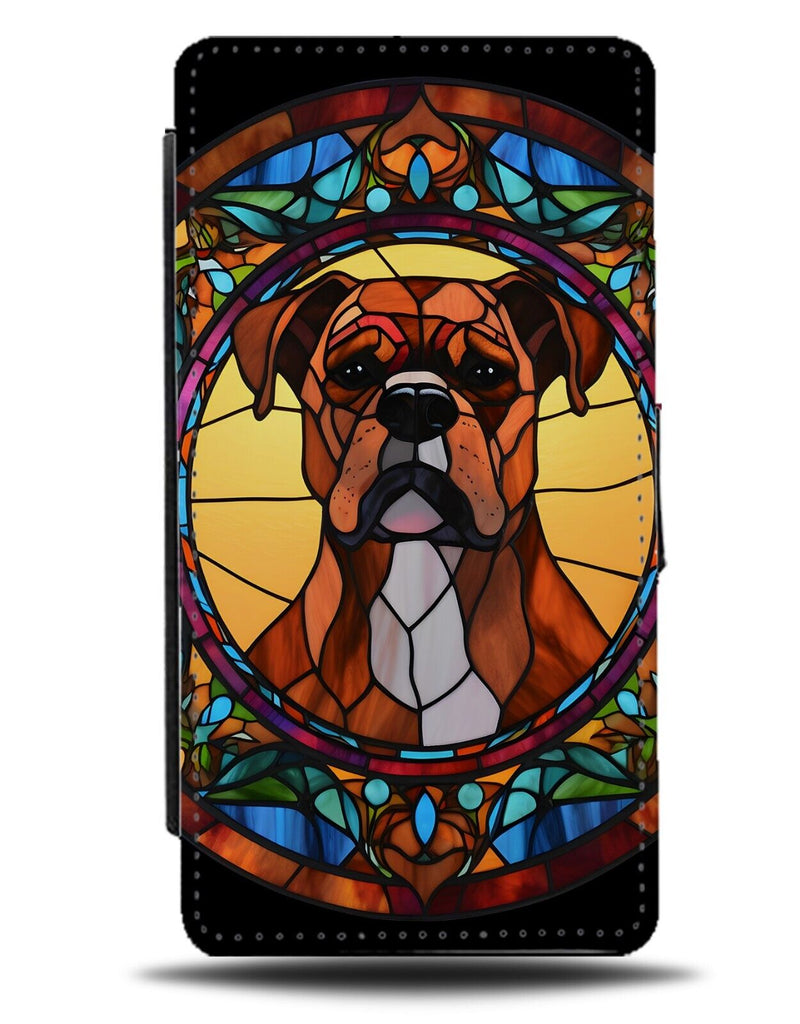 Brown Boxer Dog Stained Glass Design Flip Wallet Case Stain Dogs Rottweiler BX60