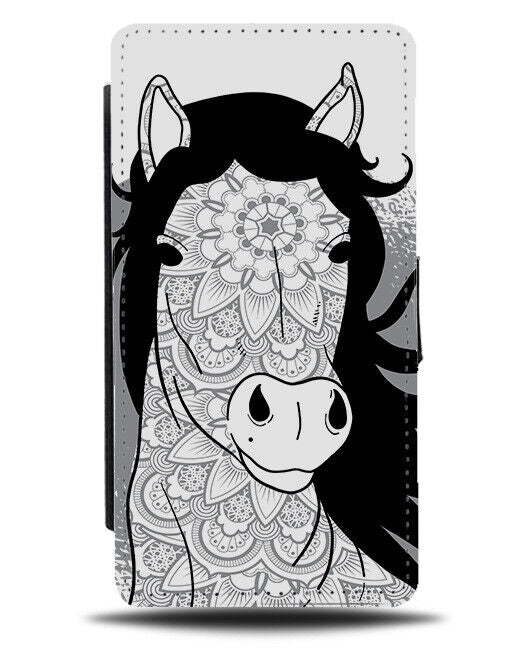 Tribal Horse Face Tattoo Design Flip Wallet Case Picture Floral Stencil J546