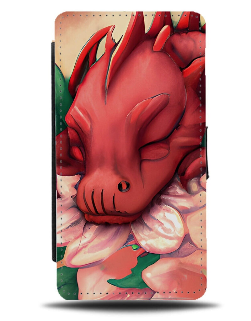 Sleeping Dragon Flip Wallet Case Head Face Sleep Asleep Dragons Red Funny AM16