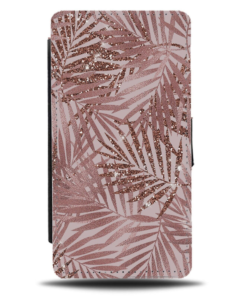 Rose Gold Printed Glitter Palm Tree Leaves Flip Wallet Case Floral Flowers AZ89