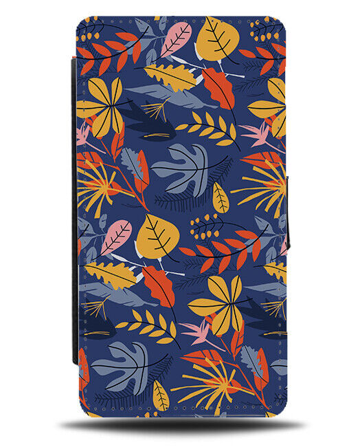 Cartoon Autumn Leaves Flip Wallet Case Leaf Pattern Picture October E591
