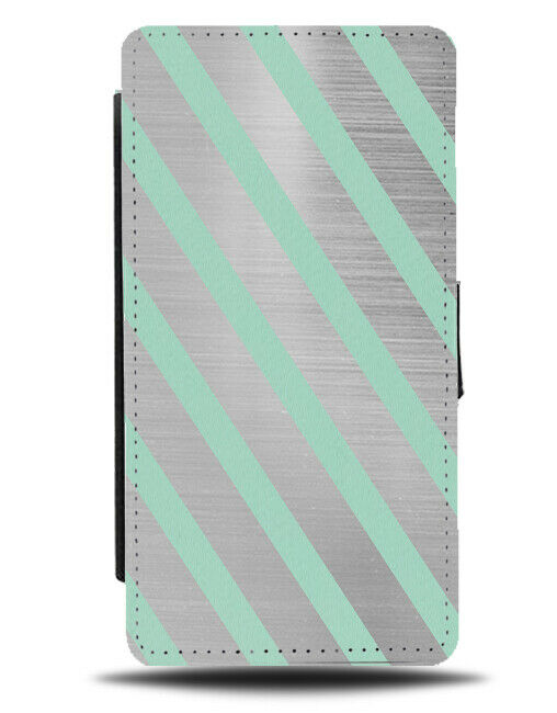 Silver & Mint Green Striped Flip Cover Wallet Phone Case Pattern Pastel And i831