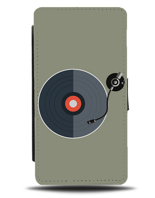 Grey Vinyl Flip Cover Wallet Phone Case Record Player DJ Retro Vinyls Mens D843