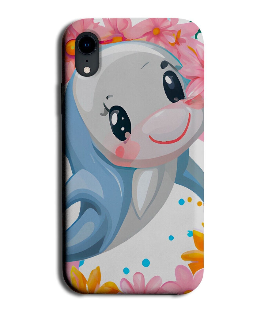 Cartoon Dolphins Face Phone Case Cover Dolphin Funny Girls Pink Flowers AL45