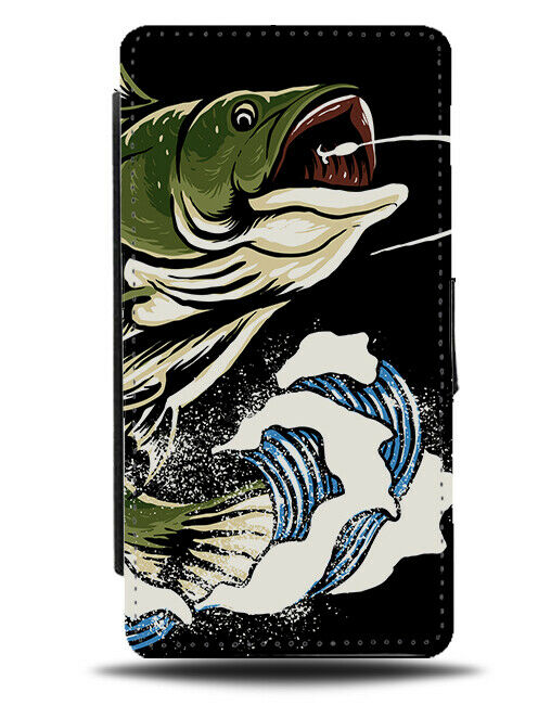 Fishing Flip Wallet Phone Case Fish Carp Reel Hook Rod Present Pictured B765