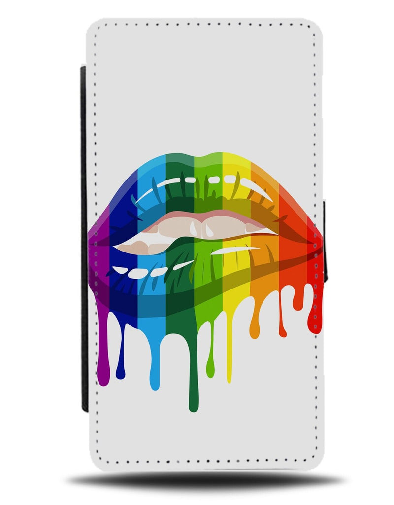 Pride Rainbow Lipstick Print Flip Wallet Case Lips Mouth Novelty LGBT Blue AS95