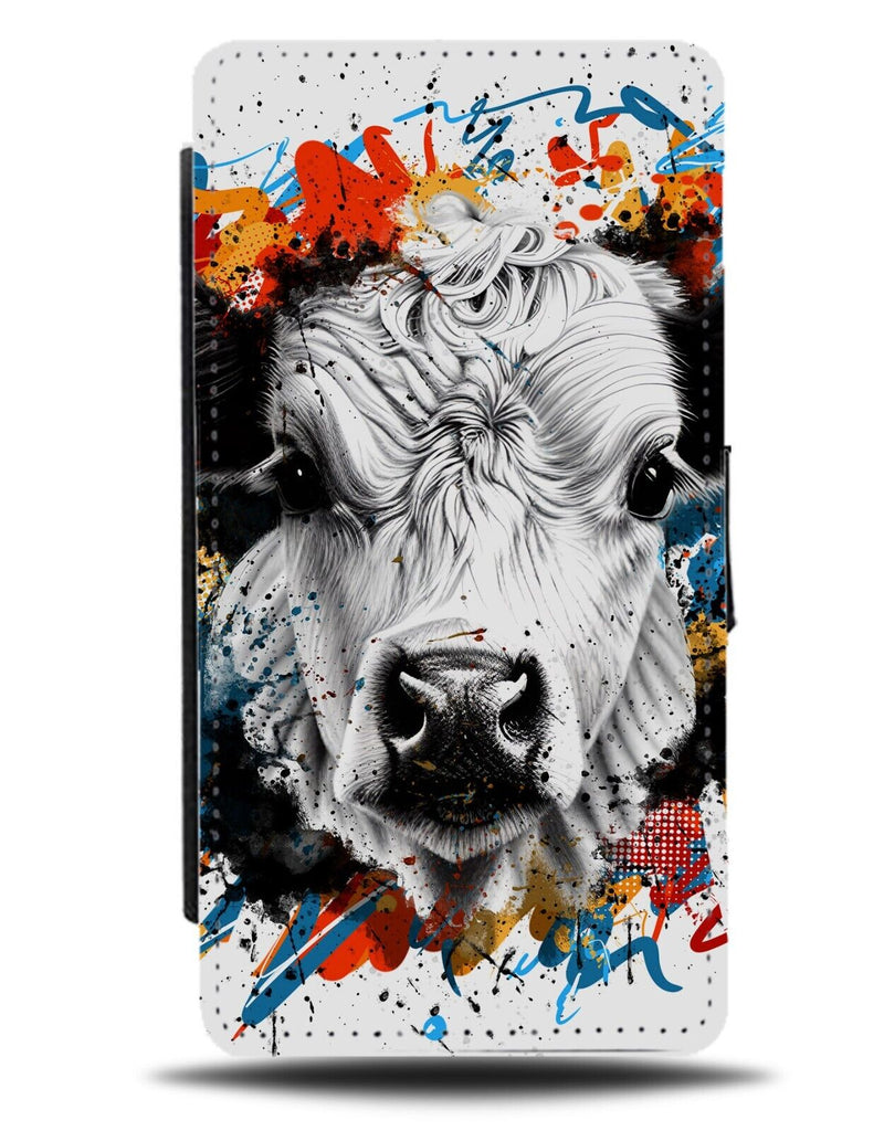 Cows Head Flip Wallet Case Cow Colourful Paint Splats Face Calf Bull Face BG56