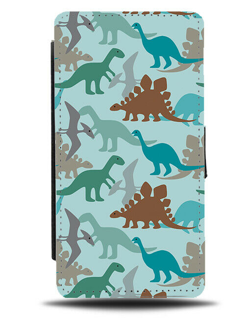Camo Dinosaur Print Flip Wallet Case Dinosaurs Shapes Brown Green Blue Army F602