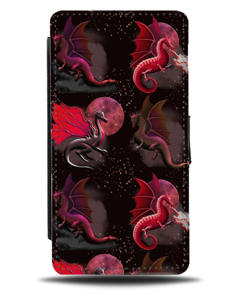 Dark Blood Red Dragons Flip Wallet Case Dragon Shapes Moon Moons Grunge AM09