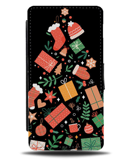 Christmas Tree Flip Wallet Case Presents Stockings Style Design Tower Xmas N433