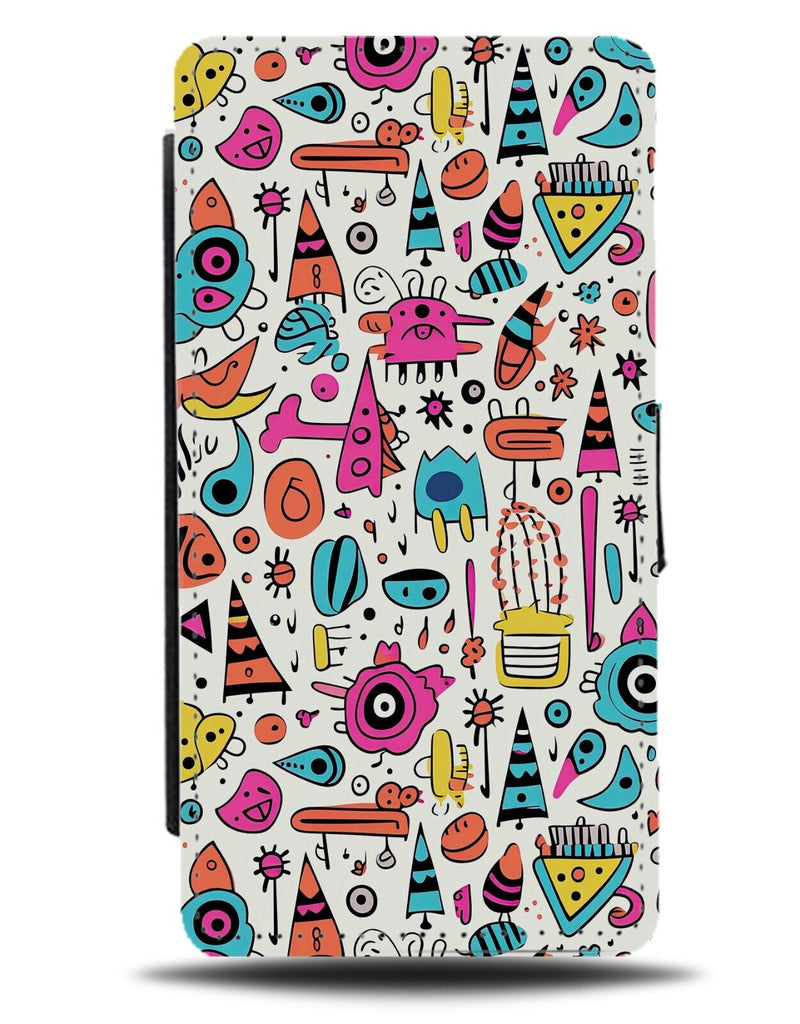Colourful Doodles Pattern Flip Wallet Case Doodle Sketches Drawings Drawing CY62