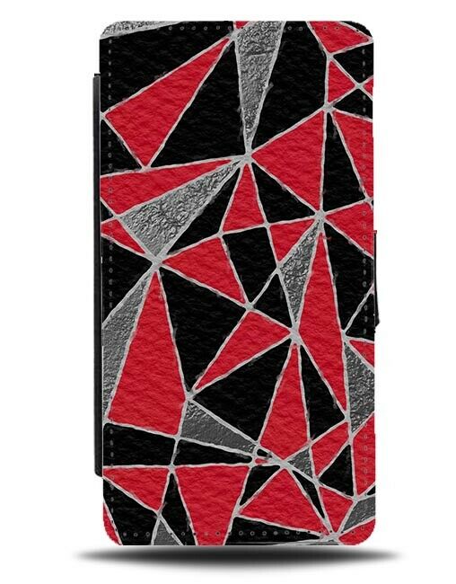 Grey Red and Black Abstract Design Flip Wallet Case Pattern Triangle Shapes F178