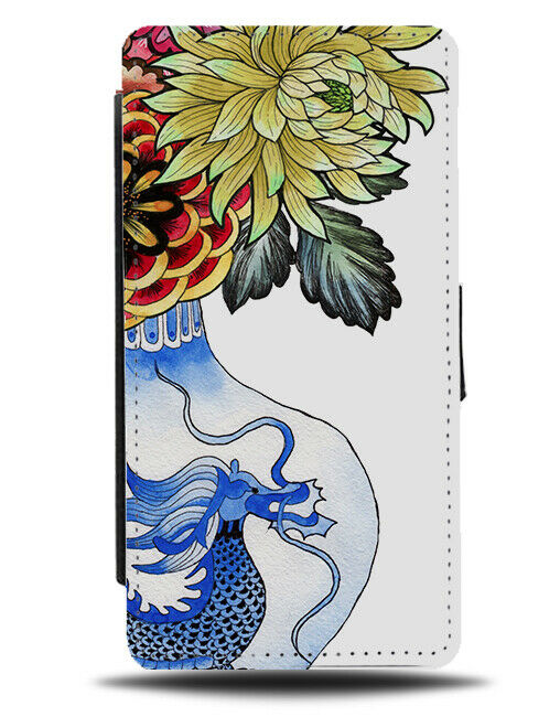 Asian Dragon On A Vase Painting Flip Wallet Case Dragons Face Shape Flowers G195