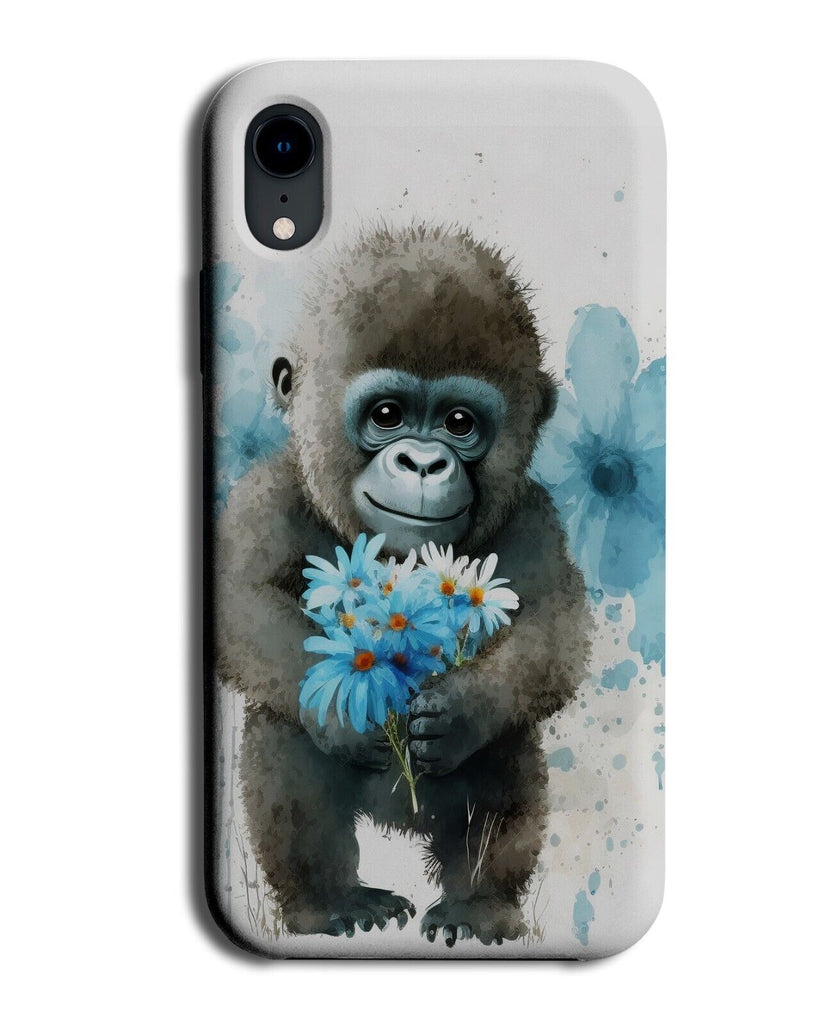 Baby Gorilla Watercolour Phone Case Cover Gorillas Monkey Apes Blue Flowers BF36