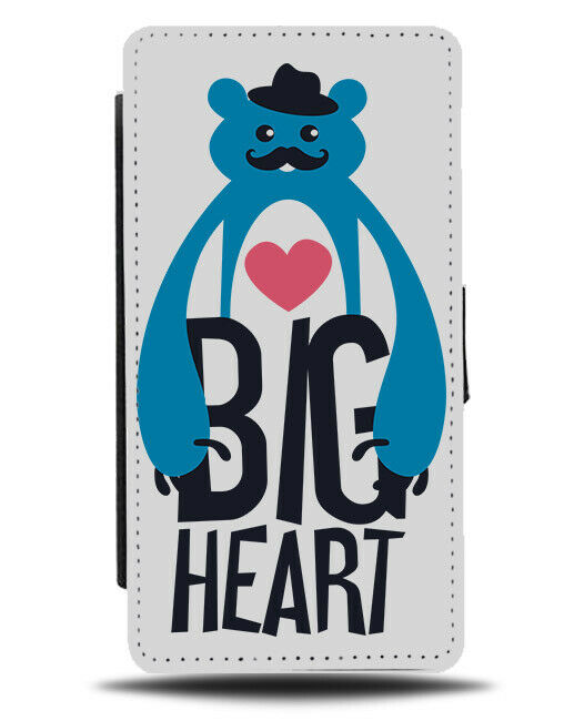 Big Heart Blue Bear Flip Wallet Phone Case Love Heart Cute Loveable Cuddly E472