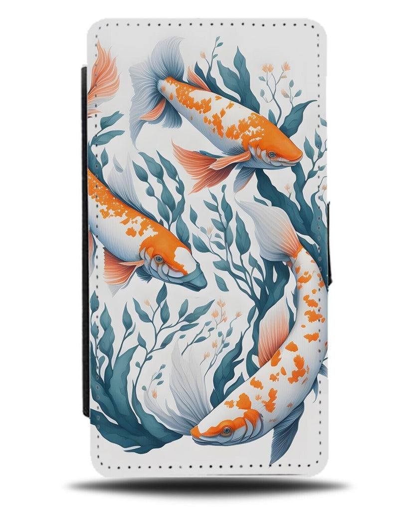 White and Orange Koi Fish Flip Wallet Case Kois Carp Carps Japanese Art BG72