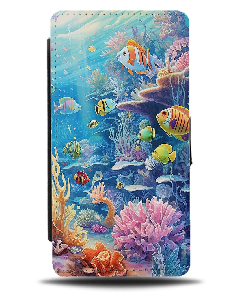 Coral Reef Fish Swimming Flip Wallet Case Swim Fishes Marine Life Reefs CZ50