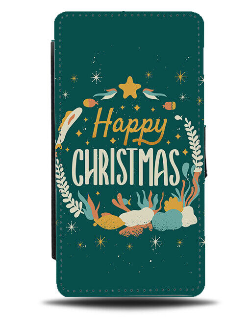 Happy Christmas Slogan Flip Wallet Case Writing Words Wording Sentence N732