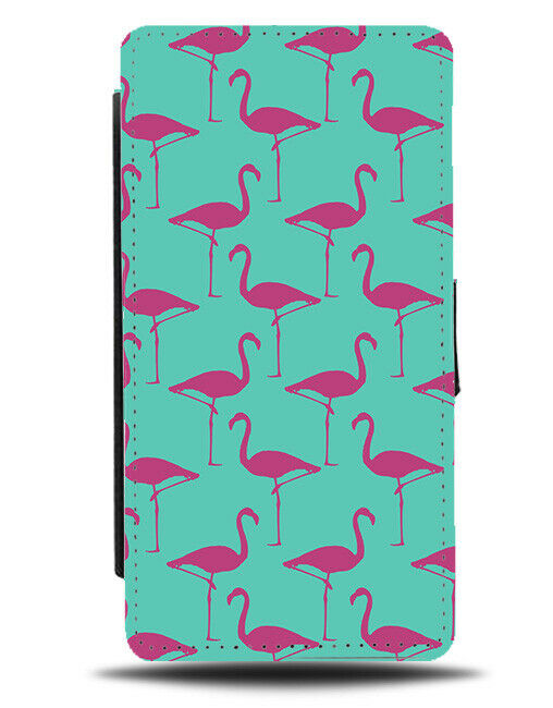 Turquoise Green & Pink Flamingos Pattern Flip Cover Wallet Phone Case Retro A245