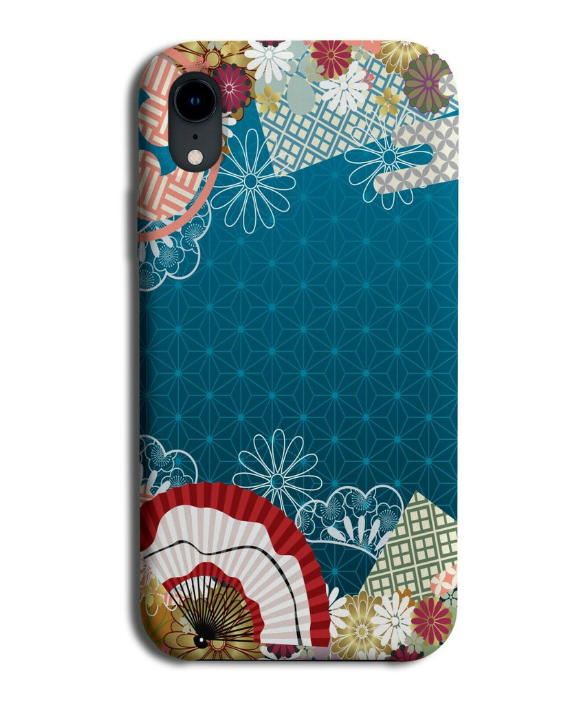 Japanese Oriental Blue Pattern Phone Case Cover Fan Fans Symbols E604