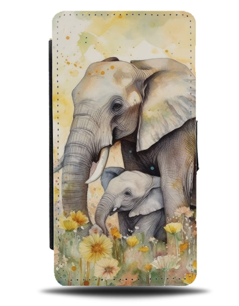Mummy Elephant Flip Wallet Case Elephants Mommy Dad Daddy Animal Parent BE30