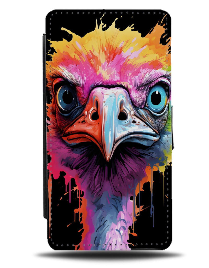 Colourful Angry Ostrich Face Flip Wallet Case Ostriches Bird Head Pop Art DF01