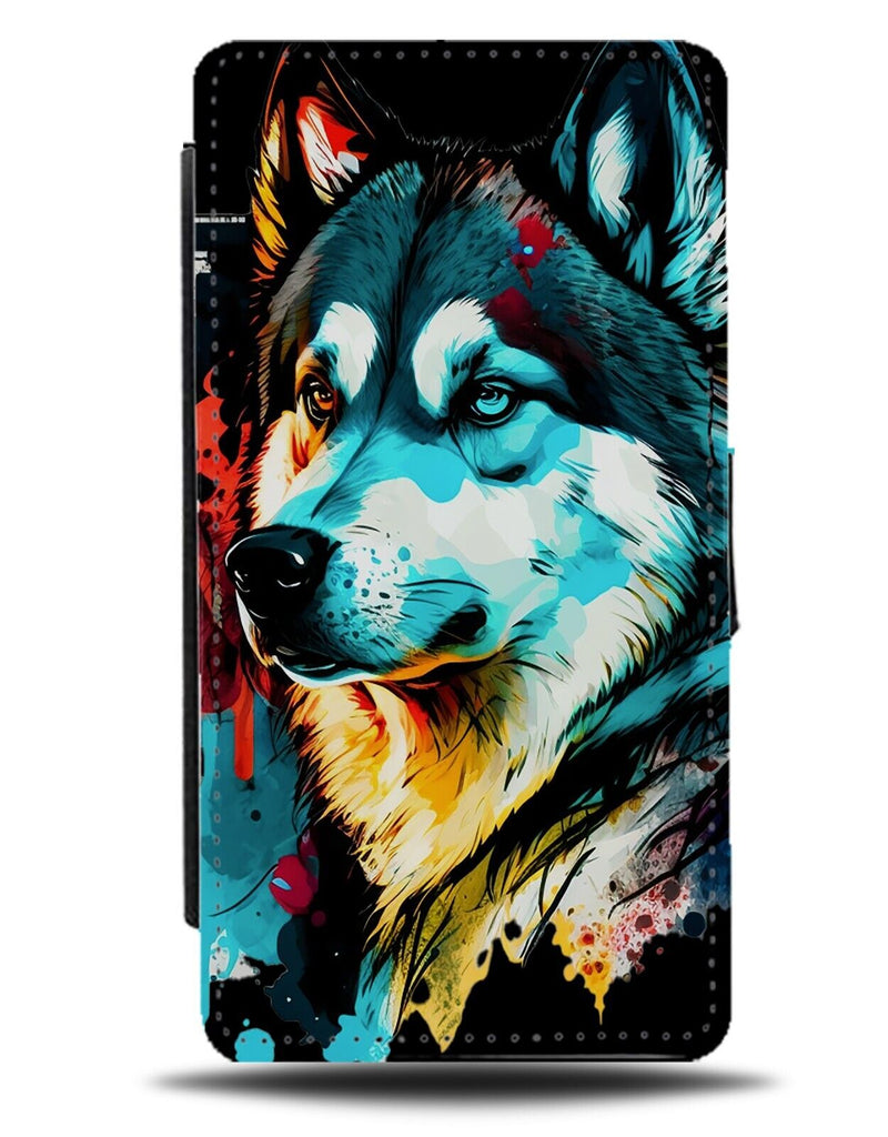 Alaskan Malamute Dog Flip Wallet Case Malamutes Husky Neon Colourful Breed CY68