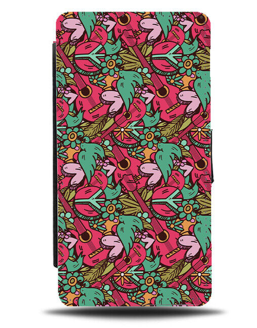 Peace and Love Pattern Flip Wallet Case Guitar Symbols Sign Birds Nature E691