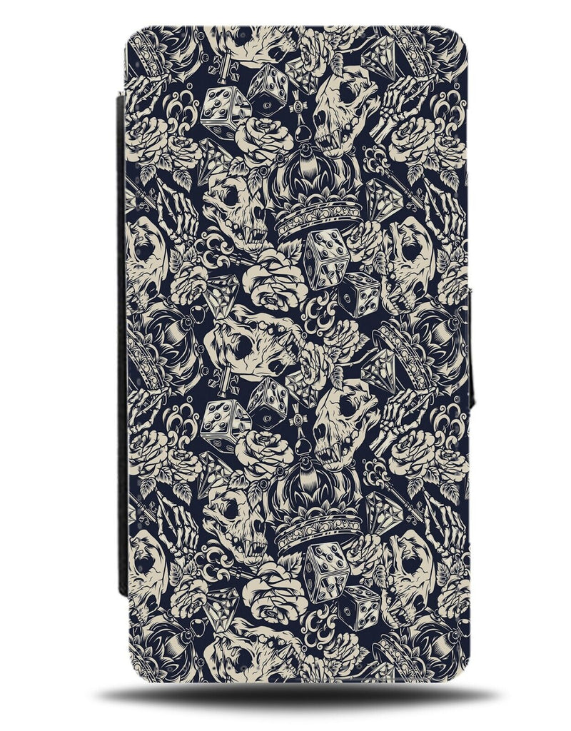 Gothic Skulls and Dices Flip Wallet Case Crown King Skull Dinosaurs Horror CP25