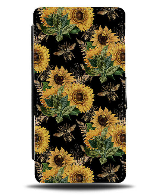 Dark Sunflower and Wasps Flip Wallet Case Bee Bees Wasp Gold Shapes Wings G237