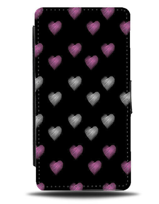Pink and White Love Heart Drawing Flip Cover Wallet Phone Case Girls Womens B978