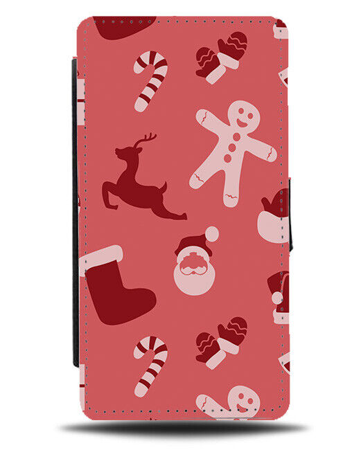 Christmas Pattern Flip Wallet Case Pinky Red Xmas Presents Girls Girly N701