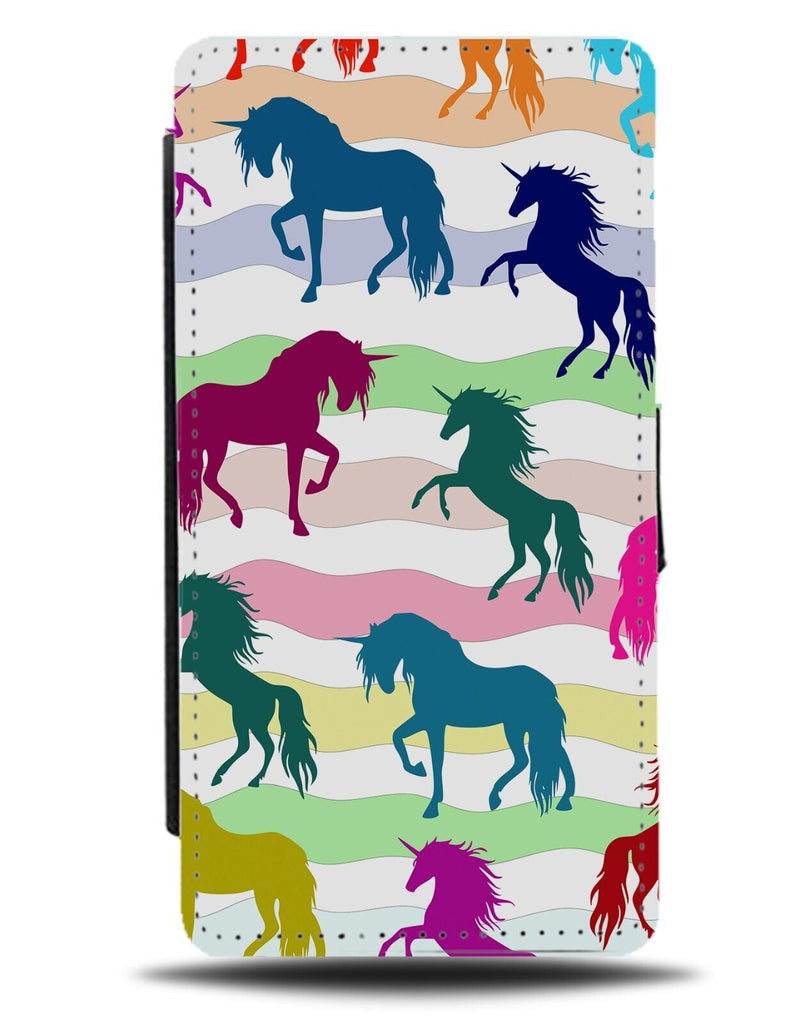 Colourful Unicorn Shapes Flip Wallet Case Symbols Unicorns Outline Horse CS93