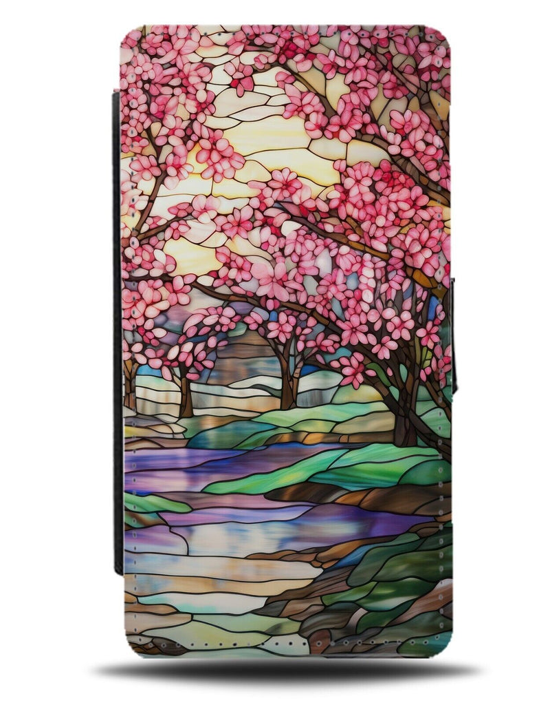 Cherry Blossoms Novelty Mosaic Style design Flip Wallet Case Flowers Flora DB81
